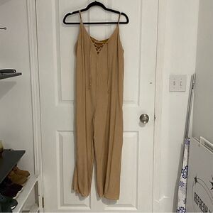 Yellow Striped Summer Rayon Jumpsuit Womens Size Small
